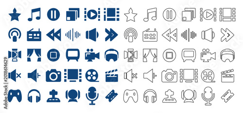 Canvas Print Collection of media and entertainment icons for digital content creation and des