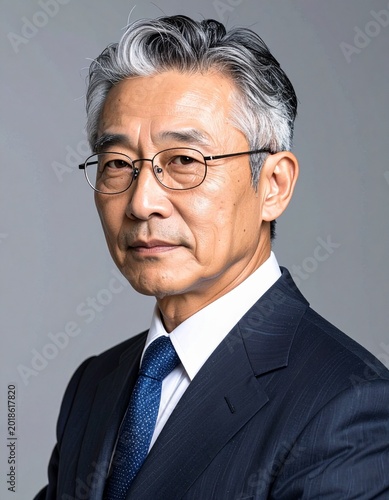 portrait of sophisticated mature asian businessman with glasses