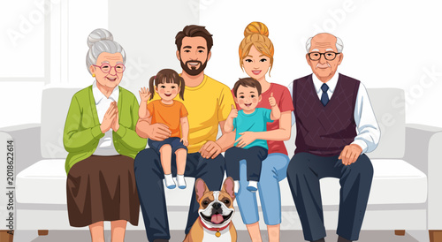 Fotografi A Heartwarming Family Portrait A Detailed Vector Illustration of Three Generatio