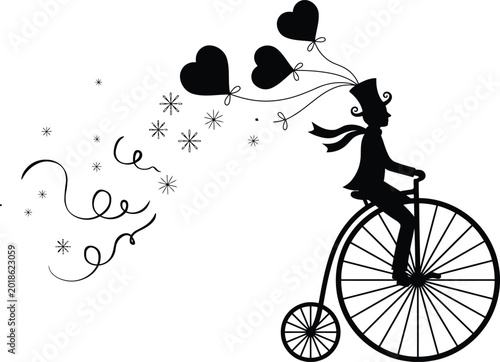 Photography A whimsical silhouette illustration of a man riding a vintage penny farthing bic