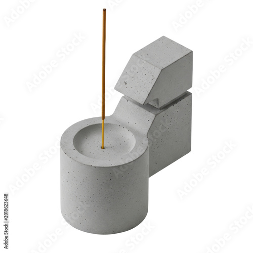 Concrete incense burner with joss stick cutout on transparent background