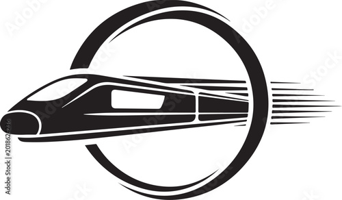 Modern high-speed train icon in motion inside a circle
