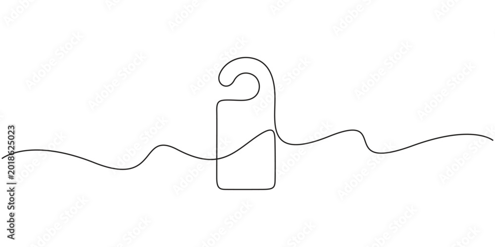Obraz premium Door hanger sign in one line art style for hotel privacy and do not disturb. Minimalist continuous line drawing of a door hanger sign for hotel privacy or service.