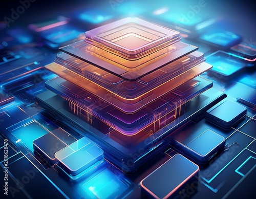 ai policy framework structure 3d floating layered rectangular panels symbolizing governance layers