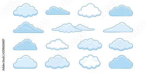 Schilderij op canvas Various cumulus clouds float across a clear sky in different shapes and sizes
