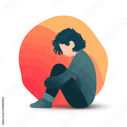 Obraz na plátne Sad child crouching against abstract background