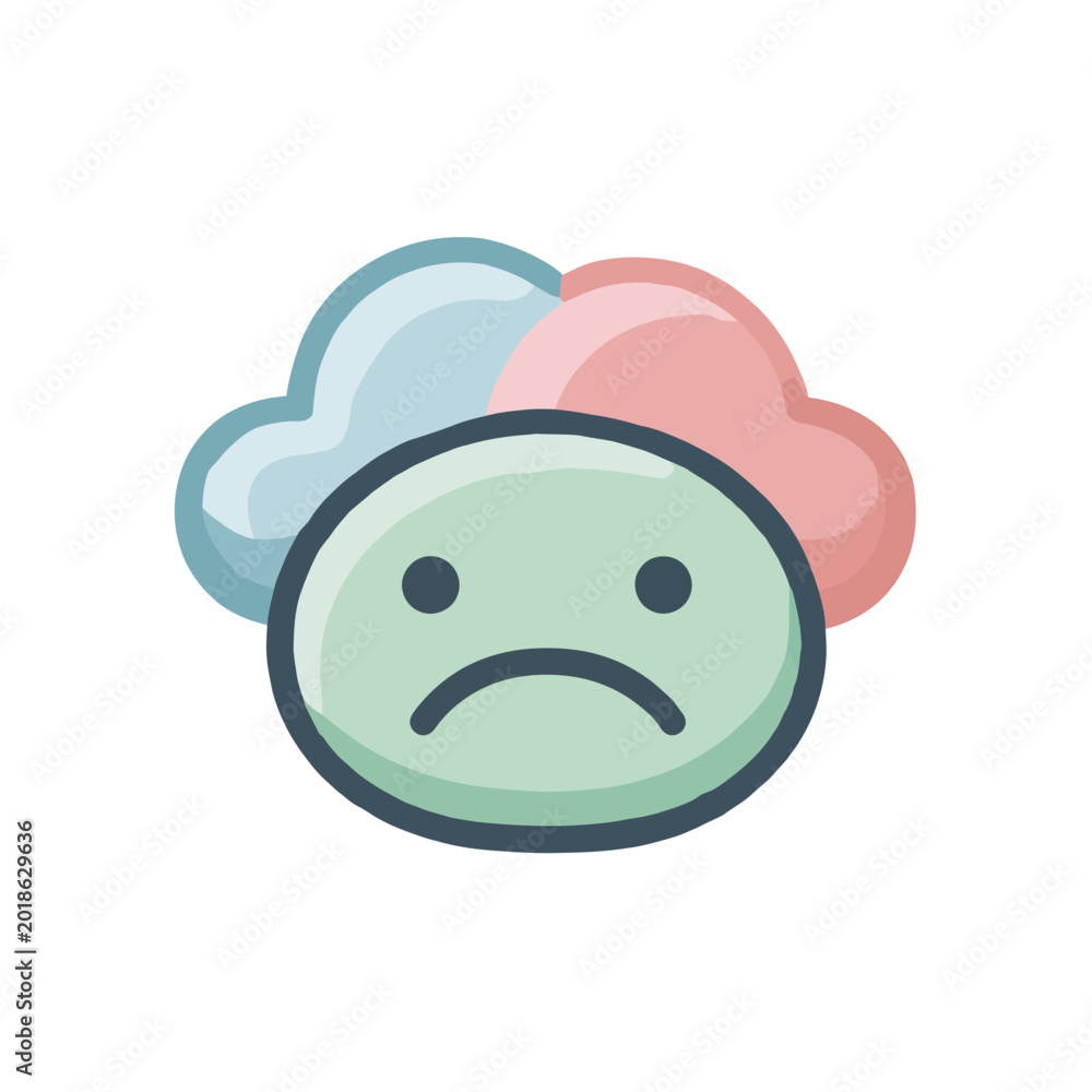 Fototapeta premium Sad Face Icon With Clouds