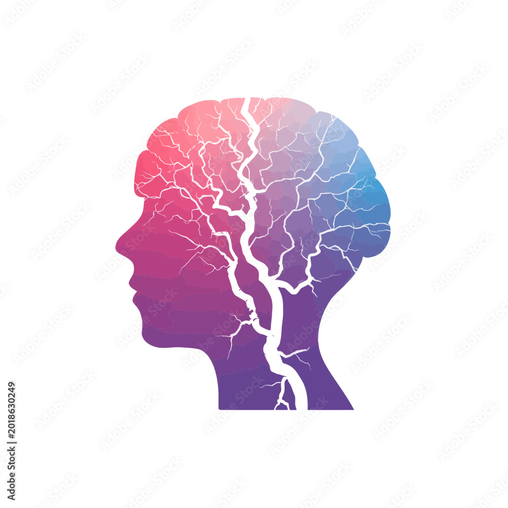 Obraz premium Silhouette of a Human Head with Vibrant Brain Connections