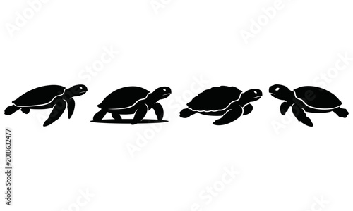 Four Turtle Silhouettes Collection Vector Illustration