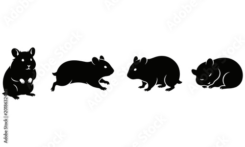 Four Hamster Silhouettes Collection Vector Illustration