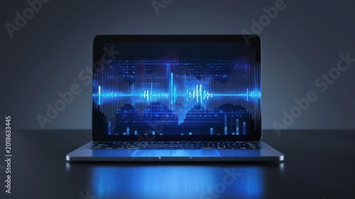 Modern laptop computer displaying data graphics