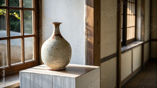 Traditional ceramic vase on display pedestal
