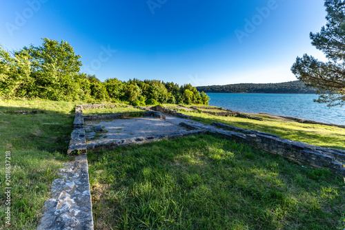 Vizula Archaeological Park in Croatia, ruins of an ancient house, walls of a Roman holiday villa, Adriatic Sea coast, Historical archaeological site in Istria, 