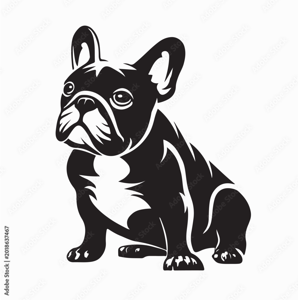 Fototapeta premium French Bulldog Pet Logo Sitting Pose Vector Illustration On White Background