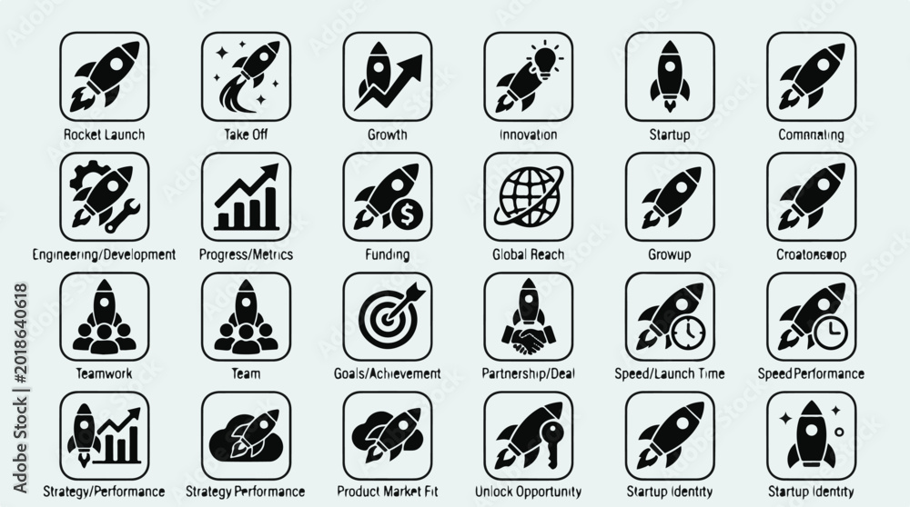 Fototapeta premium Set of modern flat design rocket icons with various business and technology concepts