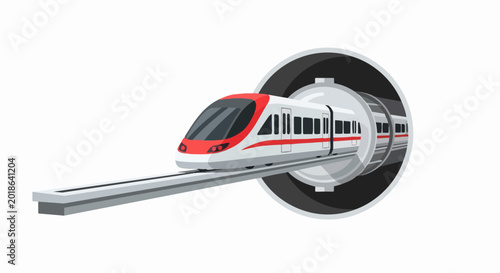 Modern High-Speed Maglev Train Emerging from a Vacuum Tube Tunnel - Futuristic Transportation Concept Vector Illustration