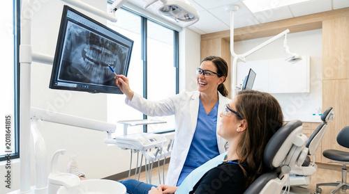 Female Dentist Explaining Dental X-ray Results to a Patient