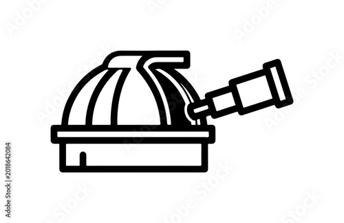 Black and White Observatory Dome with Telescope Illustration