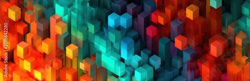 Abstract 3D Cubes Background with Vibrant Gradient Colors.