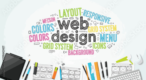 Creative web design concepts with layout, colors, and grid elements, suitable for digital agencies, UX/UI design and freelance developers.