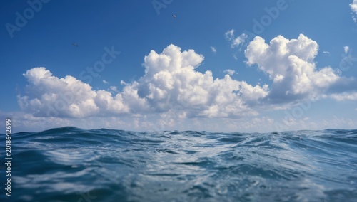 Vast Ocean Under a Dramatic Sky with Cumulus Clouds.
