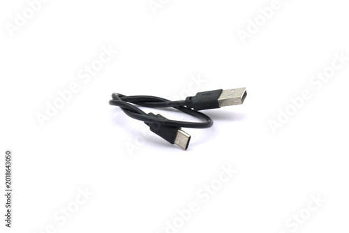 Tableau sur toile A black USB cable on a white background