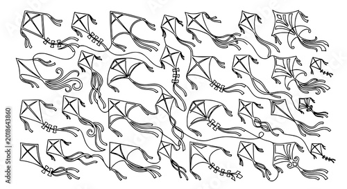 Foto Minimal continuous line kite vector illustration collection with abstract flying