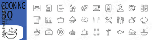 Quadro em tela Cooking line editable icon set