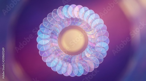 Abstract iridescent floating glass discs gradient design