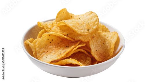 Konstfotografi Orange Spicy Tortilla Chips Piled in White Ceramic Bowl