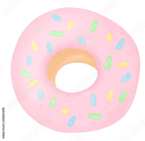cute strawberry chocolate donut bakery with sprinkle watercolor cartoon illustration 
