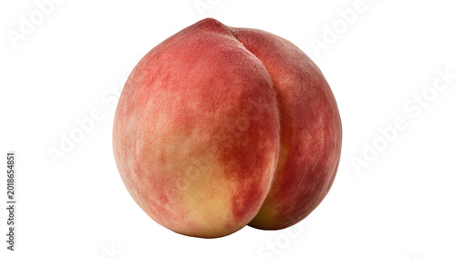 Tablou pe pânză Ripe Red Freestone Peach with Fuzzy Skin and Green Stem