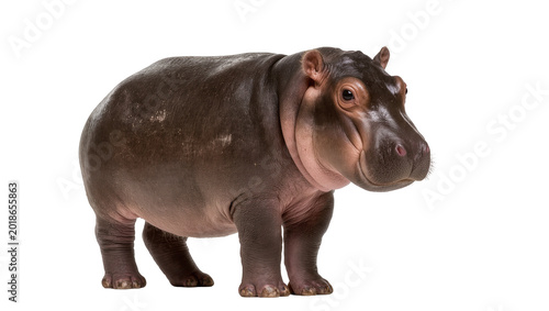 Tableau sur toile Young gray Hippo Standing with Short Legs and Small Ears
