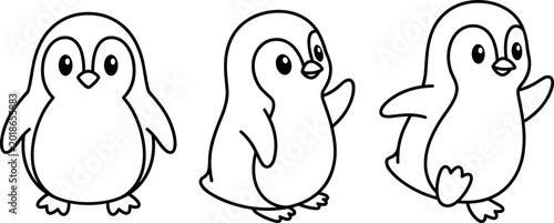 Fotografija Cute Penguin Cartoon Set in Different Poses, Black and White Baby Penguins Illus