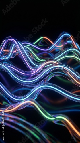 Abstract glowing neon glass equalizer sound wave dark background