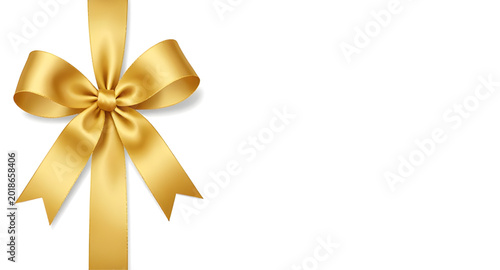 blank white gift card illustration, luxurious golden ribbon design, elegant festive bow graphic, premium celebration invitation artwork, glossy gold decoration vector, stylish present card illustratio