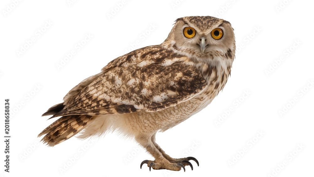 Fototapeta premium Spotted Tawny Owl Perched with Amber Eyes and Sharp Talons