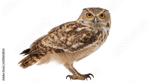 Quadro su tela Spotted Tawny Owl Perched with Amber Eyes and Sharp Talons