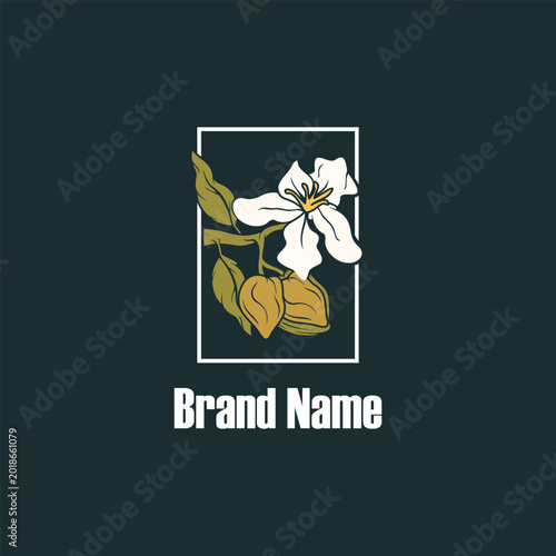 Elegant floral logo with botanical elements and placeholder for brand name, suggesting natural beauty and organic products