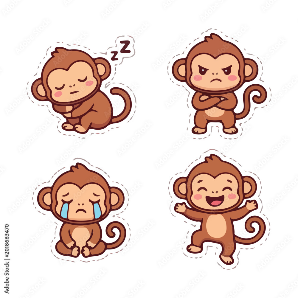 Fototapeta premium illustration of monkey with various expressions
