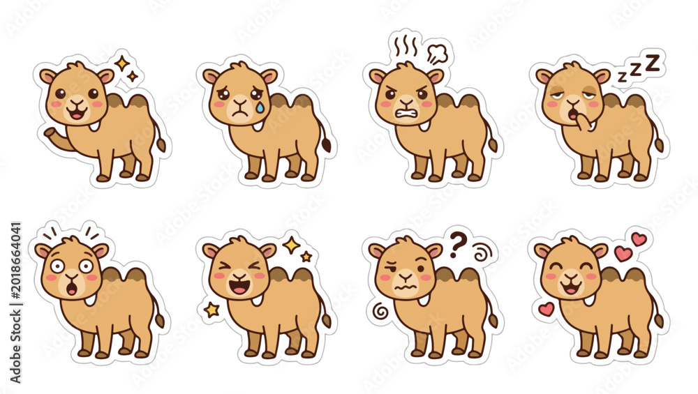 Obraz premium cartoon illustration of camel, with various expressions
