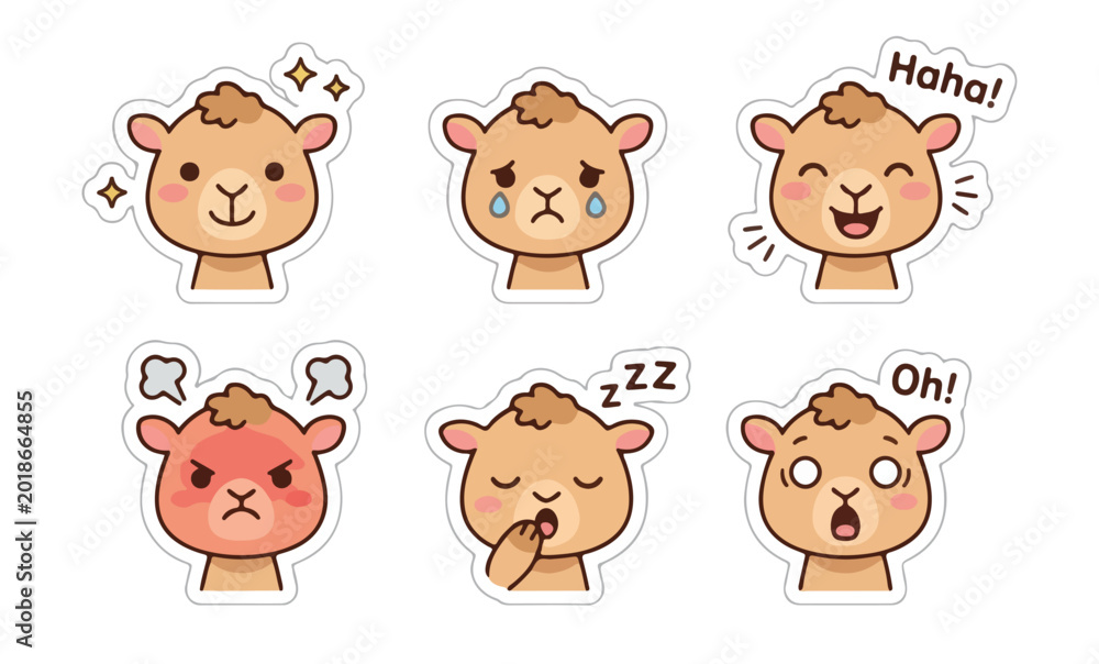 Obraz premium cartoon illustration of a camel, with various cute expressions