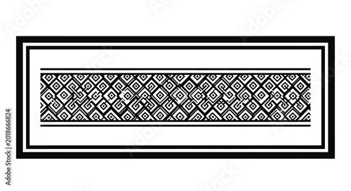 Intricate Black and White Geometric Decorative Border Pattern with Abstract Repeating Shapes