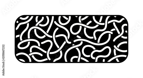 Abstract Graphic Pattern of Tangled White Wavy Lines on a Black Rounded Rectangle Background