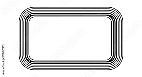 Minimalist black and white concentric rounded rectangle frame. Geometric linear border with a retro aesthetic.