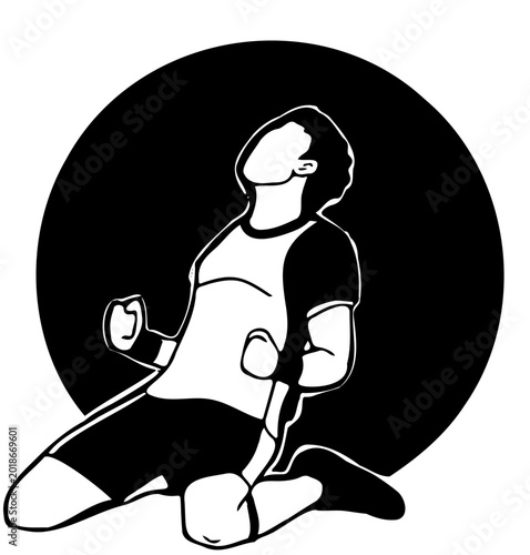 Vector illustration of a silhouette of a player celebrating a goal, isolated on white
