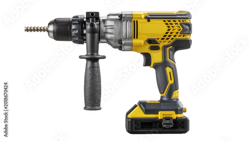 Bild auf Leinwand Yellow Black Cordless Rotary Hammer Drill with Battery and Bit