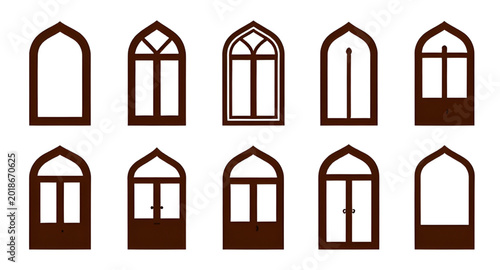 Obraz na plátne black white Islamic window silhouettes, arabic arch vector collection, mosque ar