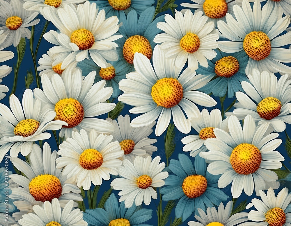 Fototapeta premium seamless pattern of white daisies with yellow centers commercial usage for textile design and spring backgrounds