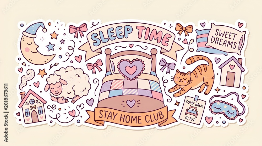 Naklejka premium a playful hand-drawn bedtime and home cozy themed vector illustration on a soft cream background